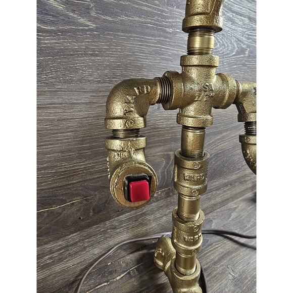 Industrial Steampunk Pipe Lamp Handmade Brass Fittings Desk Light Vintage Style - Picture 6 of 10